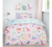 OHS Dino Duvet Cover Bedding Set Reversible Pillowcase Kids Quilt, Pink - Single