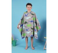 OHS Dino Hooded Poncho Kids Childrens Quick Dry Microfiber Swimming Towel in Grey OHS Grey