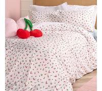 OHS Ditsy Cherry Bedding Microfibre Duvet Cover Set with Pillowcase in White | Size: Double OHS White Double