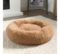 OHS Dog Bed Fluffy Plush Fleece Pet Calming Anti Anxiety Round, Beige - Large