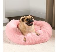 OHS Dog Bed Fluffy Plush Fleece Pet Calming Anti Anxiety Round, Blush - Medium