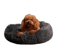 OHS Dog Bed Fluffy Plush Fleece Pet Calming Anti Anxiety Round, Charcoal - Large