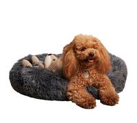 OHS Dog Bed Fluffy Plush Fleece Pet Calming Anti Anxiety Round, Charcoal - Medium