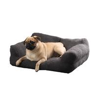 OHS Dog Bed Medium, Washable Rectangle Dog Sofa with Raised Sides Super Soft Comfy Plush Non-Slip Bottom Orthopaedic Cushioned Furry Pet Bed Small Medium Large Size Mattress Mat, Charcoal Grey