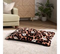 OHS Dog Bed Small Leopard Paw Print, Soft Warm Washable Pet Beds for Small Dogs Cats Anti-Slip Dog Mat Mattress Anti-Anxiety Calming Pet Pillow Cushion, Natural - 80 x 60cm