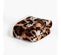 OHS Dog Blanket Leopard Paw Print Large Sherpa Fleece Blanket Dogs Cat Couch Protection Super Soft Plush Dog Mat Fluffy Warm Reverse Throw for Bed & Sofa, Natural - 100 x 120cm