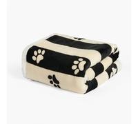OHS Dog Blanket Stripe Paw Print Sherpa Fleece Blanket for Large Dogs Cat Super Soft Plush Dog Mat Washable Fluffy Reverse Throw for Bed Sofa Protection, Monochrome - 100 x 120cm