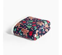 OHS Dog Blanket Washable Gingerbread Paw Print Reverse Sherpa Fleece Blanket for Dogs Puppy Cats Super Soft Warm Fluffy Bed Sofa Cover Throw Protector Pet Blankets, Navy - 100 x 120cm