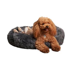 OHS Dog Donut Bed Charcoal Grey, Teddy Soft Sleeping Bedding for Cats and Dogs Fluffy Dog Bed Pet Mattress for Living Room Kitchen Fluffy Non Slip Pet Beds, Medium