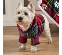 OHS Dog Hoodie for Large Dogs, Super Soft Warm Sherpa Fleece Dog Jumpsuit Timeless Red Tartan Check Design Cosy Fit Hooded Pullover Winter Pet Blanket