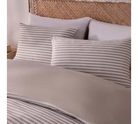 OHS Double Bedding Covers Embossed Stripe, Soft Warm Comfy Fabric Neutral Colour Subtle Waffle Stripe Design Microfibre Double Duvet Set with 2 Pillowcase, Natural