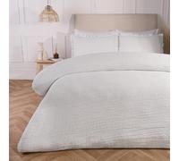 OHS Double Bedding Seersucker Frill, Ultra Soft Warm Cosy Bedding Sets Double Duvet Cover with Matching Pillowcases, White - Double