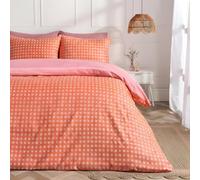 OHS Double Bedding Set Reversible, Gifts for Women Super Soft Cosy Warm Microfibre Gingham Embossed Double Duvet Set Comfy Luxurious Bedding with Matching Pillowcases, Coral
