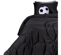 OHS Double Duvet 7.5 Tog Coverless, Soft Warm Microfibre Football Quilted Comfortable Camping Summer Duvets Lightweight Washable Coverless Duvet Double with Pillowcase, Black