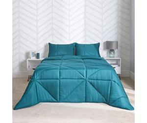 OHS Double Duvet 7.5 Tog Coverless, Soft Warm Microfibre Vibrant Quilted Geometric Pattern Comfortable Summer Duvet Washable Double Bed Duvets & 2 Pillowcases - Teal