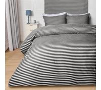 OHS Double Duvet Bedding, Super Soft Cosy Warm Microfibre Embossed Stripes Pattern Modern Reversible Double Duvet Cover Set with 2 Matching Pillowcases, Black/White