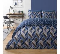 OHS Double Duvet Cover Set Abstract Chevron Reversible, Ultra Soft Warm Fabric Modern Abstract Chevron Pattern Stylish Double Duvet Set with 2 Pillowcases, Navy