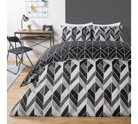 OHS Double Duvet Cover Set Abstract Chevron, Ultra Soft Warm Fabric Stylish Reversible Abstract Chevron Pattern Double Duvet Set & 2 Matching Pillowcases, Grey