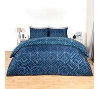 OHS Double Duvet Cover Set Isaac Geometric, Ultra Soft Cosy Fabric Modern Striking Bold Geometric Pattern Luxurious Quilt Duvet Set & 2 Pillowcases, Double-Navy