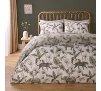 OHS Double Duvet Cover Set Jungle Safari Print, Ultra Soft Cosy Warm Fabric Luxurious Sage Green Jungle Safari Design Double Duvet Set & 2 Pillowcases, Sage/White