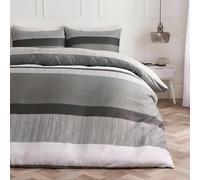 OHS Double Duvet Cover Set Reversible, Super Soft Cosy Warm Microfibre Polyester Stylish Layered Stripe Double Duvet Set Modern Comfy Quilt Bedding with Matching Pillowcases, Grey