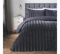 OHS Double Duvet Cover Set, Super Soft Warm Luxurious Velvet Stripe Duvet Cover Stylish Comfy Double Duvet Set with Matching 2 Pillowcases, Charcoal Grey