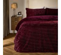OHS Double Duvet Set, Autumn Winter Luxurious Plush Ribbed Faux Fur Double Duvet Cover Set Super Soft Cosy Warm Teddy Fleece Reversible Quilt Bedding with Pillowcases, Burgundy