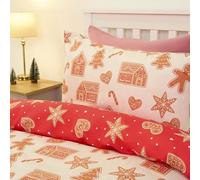 OHS Double Duvet Set, Christmas Winter Super Soft Warm Gingerbread Print Duvet Cover Double Reversible Comfy Microfibre Bedding Set with Pillowcase, Natural
