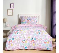 OHS Double Duvet Set, for Girls Ultra Soft Microfibre Reversible Kids Bedding Cheerful Positive Vibes Print Double Duvet Cover with Pillowcases, Multi