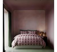 OHS Double Duvet Set, Gifts for Women Super Soft Cosy Warm Microfibre Polyester Checkerboard Piped Edge Double Bedding Luxurious Comfy Quilt Cover Set with Pillowcases, Burgundy/Pink