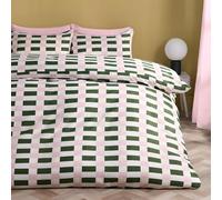 OHS Double Duvet Set, Gifts for Women Super Soft Cosy Warm Microfibre Polyester Checkerboard Piped Edge Double Bedding Luxurious Comfy Quilt Cover Set with Pillowcases, Green/Pink