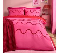 OHS Double Duvet Set, Gifts for Women Super Soft Cosy Warm Modern Tufted Wave Double Duvet Cover Set Luxurious Comfy Bedding with Matching Pillowcases, Pink/Red