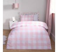 OHS Double Duvet Set Gingham Check, Ultra Soft Cosy Warm Fabric Stylish Classic Pink Gingham Check Pattern Quilt Double Bedding Set with 2 Pillowcases, Pink