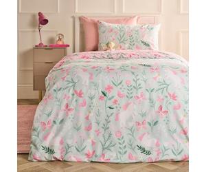 OHS Double Duvet Set Girls Bedding Reversible, Enchanted Unicorn Kids Bedding Super Soft Cosy Warm Microfibre Quilt Cover Stylish Comfy Double Duvet Covers with Pillowcases, Sage/Pink