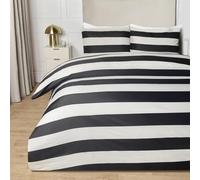 OHS Double Duvet Set Stripe, Ultra Soft Microfibre Duvet Cover Double Timeless Striped Design Warm Cosy Comfy Luxurious Bedding Set with Pillowcases, Monochrome