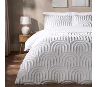 OHS Double Duvet Set, Super Soft Comfy Warm Decorative Textured Tufted Arches Double Duvet Cover Stylish Cosy White Bedding Set with Matching 2 Pillowcases