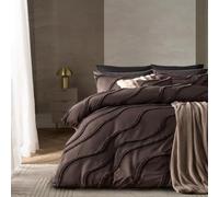 OHS Double Duvet Set, Super Soft Cosy Warm Elegant Tufted Contour Double Duvet Cover Set Stylish Comfy Easy Care Bedding with Matching Pillowcases, Coffee
