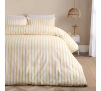 OHS Double Duvet Set, Super Soft Cosy Warm Modern Waffle Watercolour Striped Bedding Comfy Luxurious Double Duvet Cover Set with Matching Pillowcases, Lemon