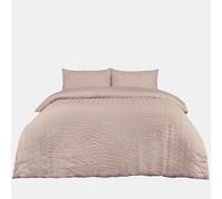 OHS Double Duvet Set, Super Soft Warm Cosy Seersucker Duvet Cover Luxurious Plain Dye Textured Ruffled Seersucker Quilt Double Bedding Set with Pillowcases, Natural