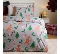 OHS Double Duvet Set, Super Soft Warm Cosy Stylish Christmas Gingerbread Man Quilt Duvet Cover Double Luxurious Bedding Set with Matching Pillowcases, Grey