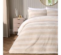 OHS Double Duvet Set Tufted Boucle Stripe, Christmas Duvet Cover Double Autumn Winter Warm Comfy Ultra Soft Faux fur Fleece Bedding Set with Pillowcases, Natural