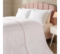 OHS Double Duvet Set White Bedding, Gifts for Women Super Soft Cosy Warm Microfibre Polyester Stylish Hot Pink Scallop Edge Contrast Double Quilt Cover with Matching Pillowcases