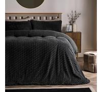 OHS Double Fleece Duvet Cover, Autumn Winter Luxury Waffle Fleece Duvet Set Super Soft Cosy Warm Sherpa Reversible Double Bedding Set with Matching Pillowcases, Charcoal Grey