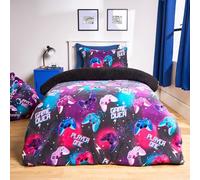OHS Double Fleece Duvet Cover, Autumn Winter Stylish Gaming Bedding Set for Boys Girls Super Soft Warm Cosy Sherpa Reversible Double Duvet Set with Pillowcases, Neon