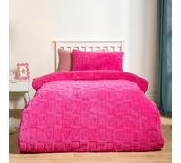 OHS Double Fleece Duvet Cover, Birthday Gifts for Women Heart Tufted Design Winter Bedding Super Soft Cosy Warm Sherpa Reversible Double Duvet Set with Pillowcase, Hot Pink