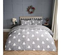 OHS Double Fleece Duvet Cover Set, Super Soft Warm Fleece Luxurious Festive Tufted Winter Tree Design Christmas Quilt Double Duvet Set with 2 Pillowcases, Grey