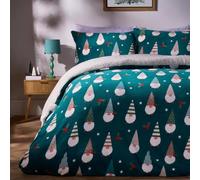 OHS Double Fleece Duvet Cover, Winter Christmas Bedding Super Soft Cosy Warm Gonk Print Fleece Sherpa Reversible Double Duvet Set with Matching Pillowcases, Green