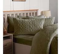 OHS Double Fleece Duvet Set, Ultra Soft Warm Fleece Fabric Luxurious Cable Knit Design Winter Double Duvet Cover Set with 2 Matching Pillowcases, Woodland Green