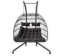 OHS Double Hanging Egg Chair Seat Swing Hammock Patio Garden Outdoor in Charcoal OHS Charcoal