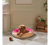 OHS Doughnut Dog Bed Small 70cm Plush Calming Round Dog Cat Bed, Brown/Pink